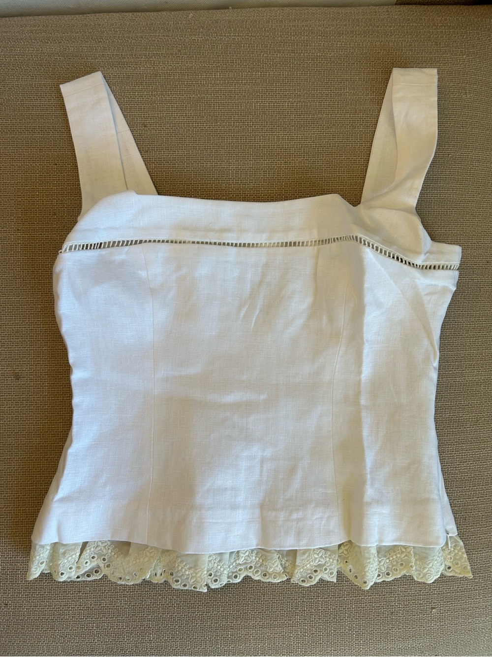 Reformation Nanette Linen Top - White French Lace Causal - Picture 4 of 9
